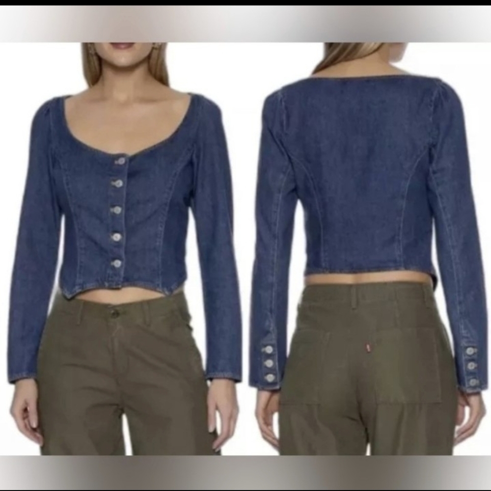 Levis Blue Denim Scoop Neck Corset Top Sz XS Rodeo Wester Cowgirl Indie